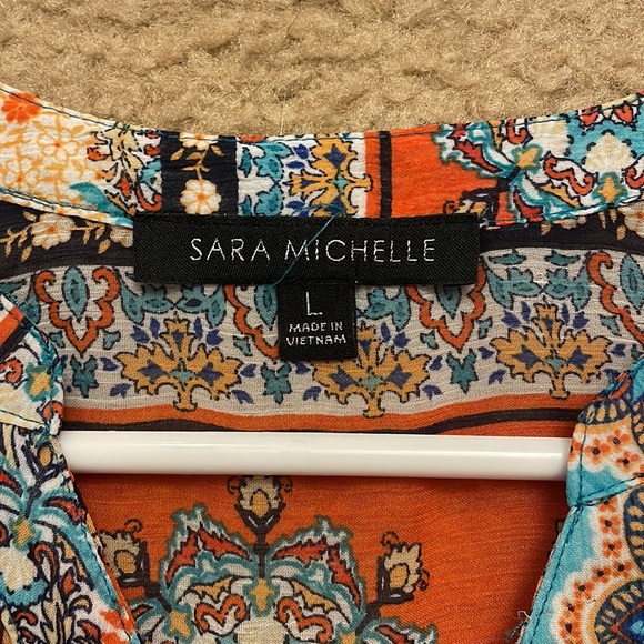 Sara Michelle Patchwork Boho Sheer Button Front Blouse. Women’s Size L - Picture 4 of 7